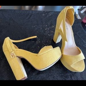 Yellow ankle strap heels